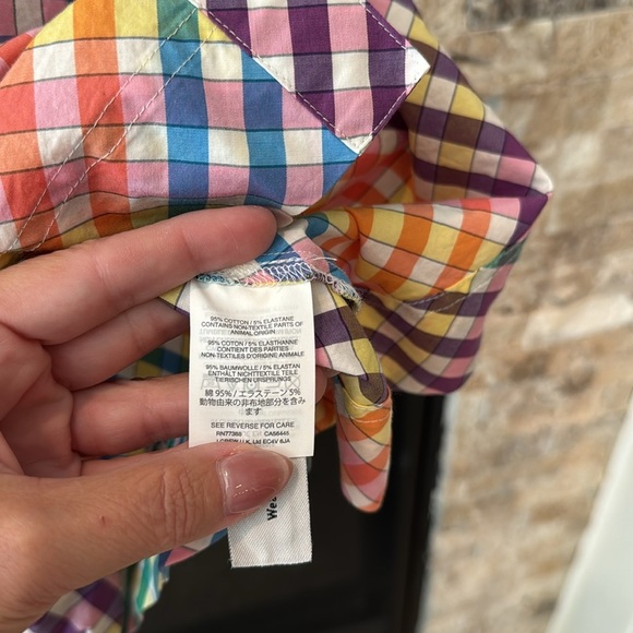 J. Crew Button Front Gingham Rainbow Tank Top Style G5024 Women Sz 00 - Picture 3 of 4